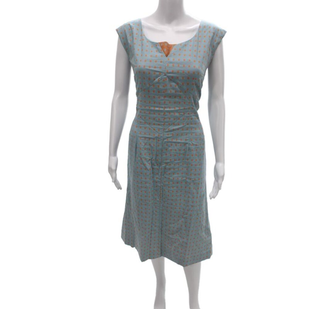 J. Peterman Womens Sheath Dress Blue Polka Dot Cotton Midi Sleeveless Size 12